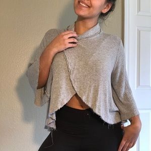 Grey cable knit sweater blouse